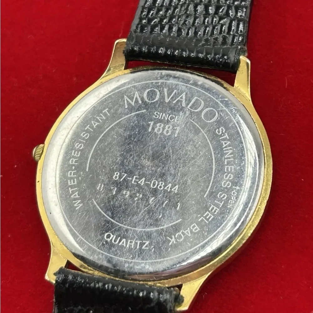 Movado Museum Classic Black Gold Tone Quartz Ladies Watch New Battery #152